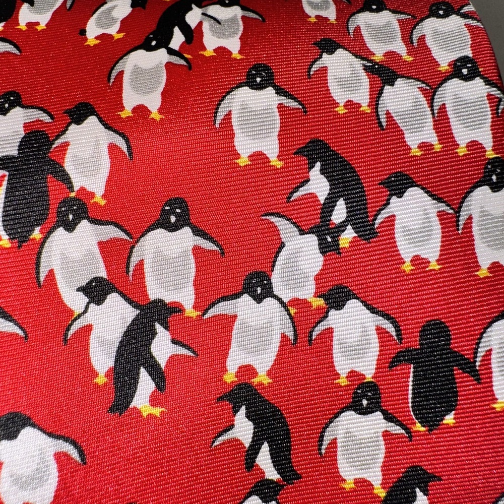 Alynn Neckwear "Penguins" Red Printed Novelty Silk Tie‎